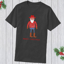 Cowboy Santa Custom Text Christmas T-Shirt