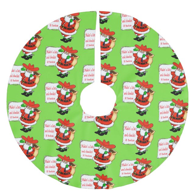 Cowboy Santa Makin' Liste Polyester Weihnachtsbaumdecke (Vorderseite)