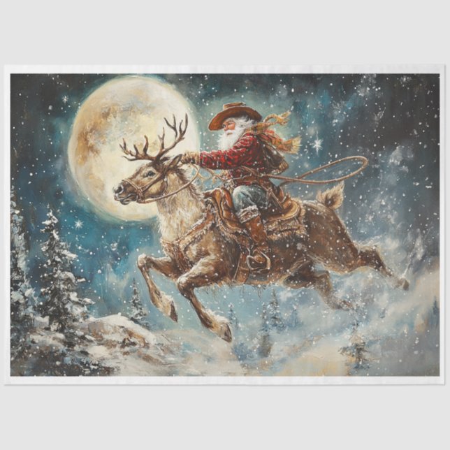 Cowboy Santa Midnight Ride Seidenpapier (Vorderseite)