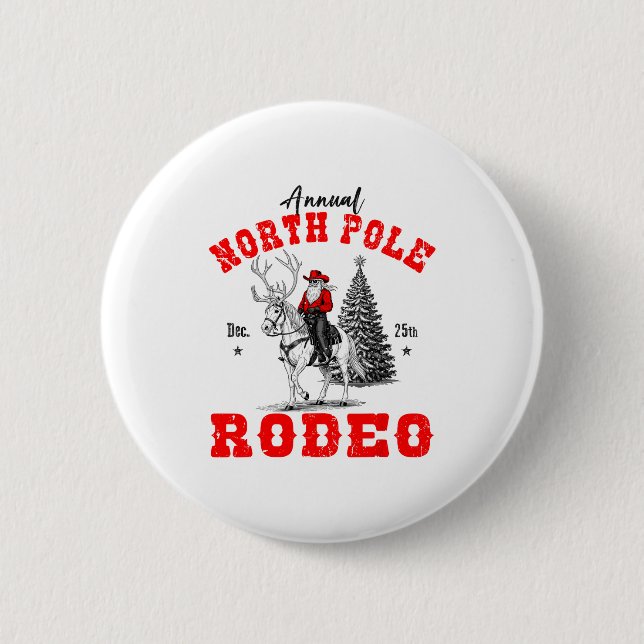 Cowboy Santa Riding Reindeer North Le Rodeo Christ Button (Vorderseite)