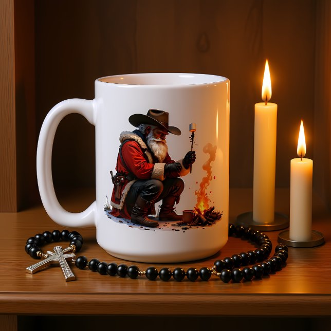 Cowboy Santa Roasts Campfire Marshmallow Kaffeetasse (Von Creator hochgeladen)