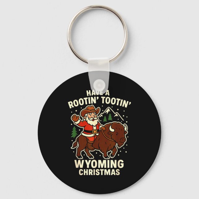 Cowboy Santa Shirt Wyoming Christmas Buffalo Holid Schlüsselanhänger (Vorderseite)