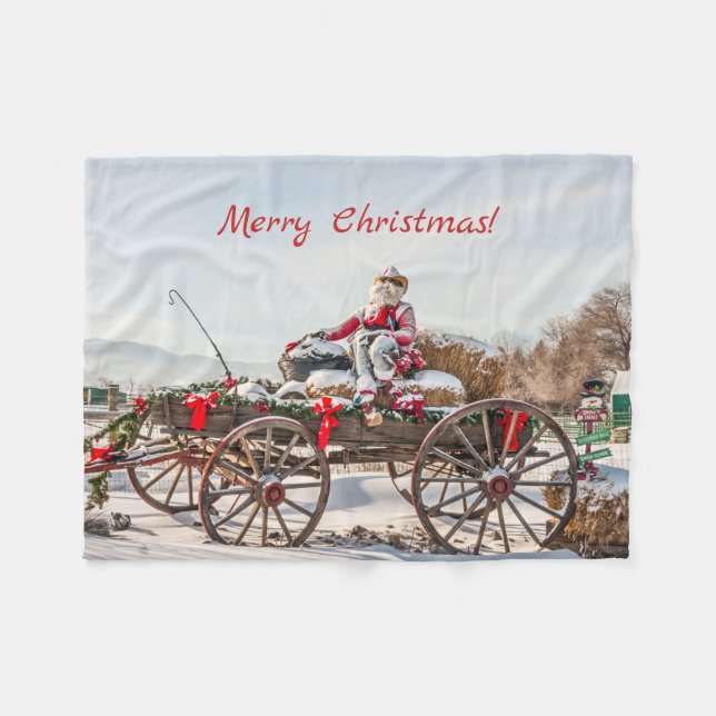 Cowboy Santa - Wagon mit Hay Bales Fleecedecke (Vorderseite (Horizontal))