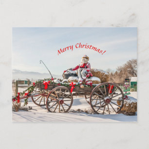 Cowboy Santa - Wagon mit Hay Bales Postkarte