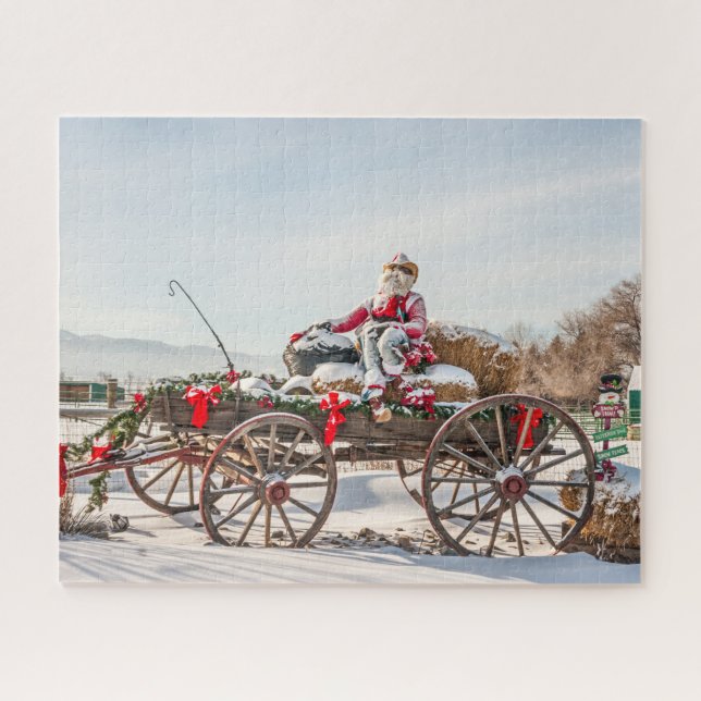 Cowboy Santa - Wagon mit Hay Bales Puzzle (Horizontal)