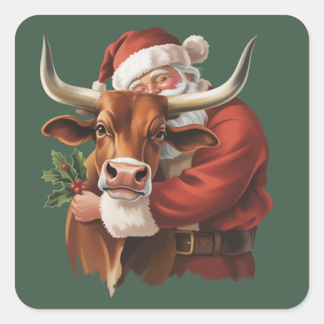 Cowboy Santa Western Roping Christmas Vintage  Quadratischer Aufkleber (Vorderseite)