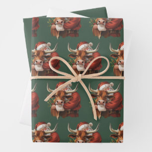 Cowboy Santa Western Roping Weihnachten Vintage  Geschenkpapier Set
