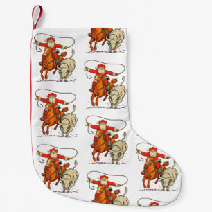 Cowboy-Santa-Western-Roping-Weihnachten-Vintage-Xm Kleiner Weihnachtsstrumpf