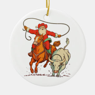 Cowboy Santa Western Weihnachten Vintagen Weihnach Keramik Ornament