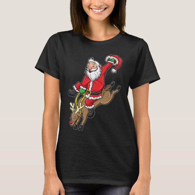 Cowboy Santa Xmas Rentier Rodeo Weihnachten in Tex T-Shirt (Vorderseite)