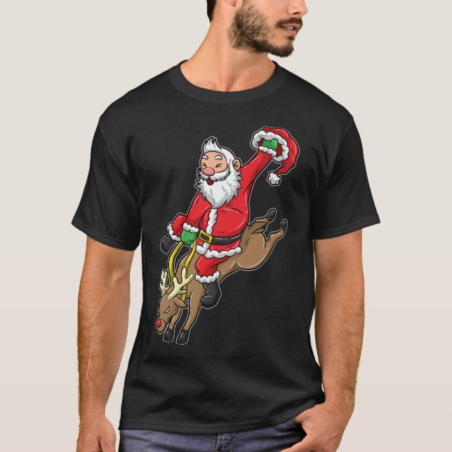 Cowboy Santa Xmas Rentier Rodeo Weihnachten in Tex T-Shirt (Vorderseite)