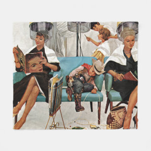 Cowboy schlafend im Schönheits-Salon Fleecedecke