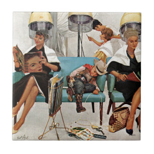 Cowboy schlafend im Schönheits-Salon Fliese