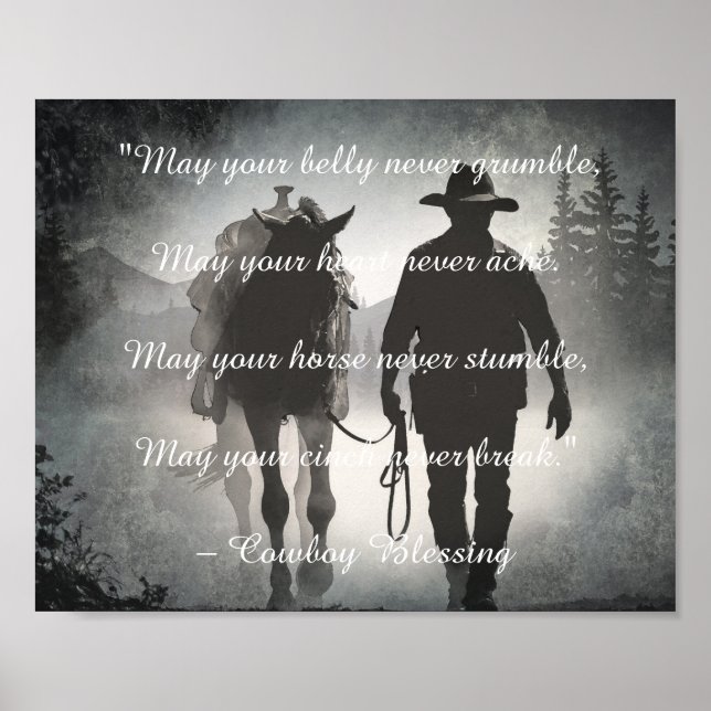 Cowboy Segen Pferde Silhouette Decoupage drucken Poster (Vorne)