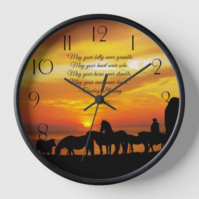 Cowboy Segen Rind Sunset Silhouette Uhr (Vorderseite)