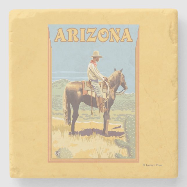 Cowboy (Seitenansicht) Arizona Steinuntersetzer (Vorderseite)