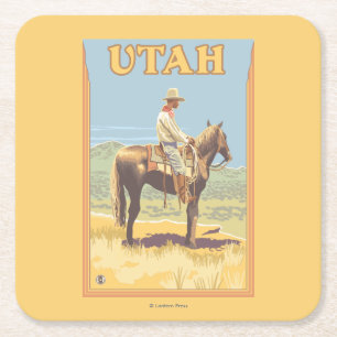 Cowboy (Seitenansicht) Utah Rechteckiger Pappuntersetzer