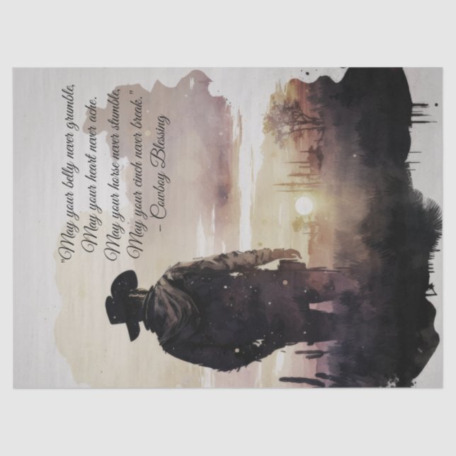 Cowboy Sessing Sunset Silhouette Seidenpapier (Vorderseite)