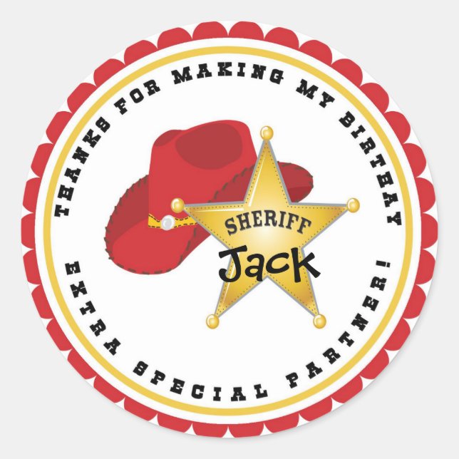 Cowboy Sheriff Birthday Stickers (Vorderseite)