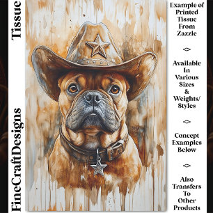 Cowboy Sheriff Bulldog Hund in Hat DD4 Decoupage Seidenpapier