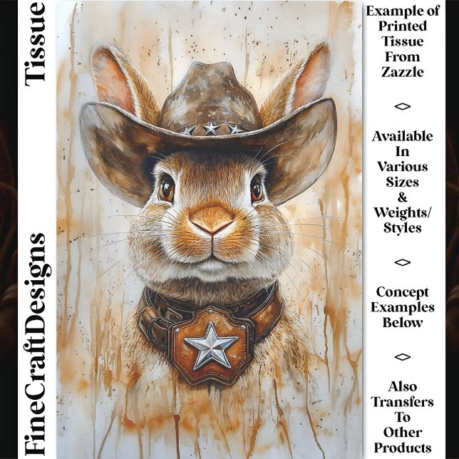 Cowboy Sheriff Bunny Rabbit in Hat DD5 Decoupage Seidenpapier (Von Creator hochgeladen)