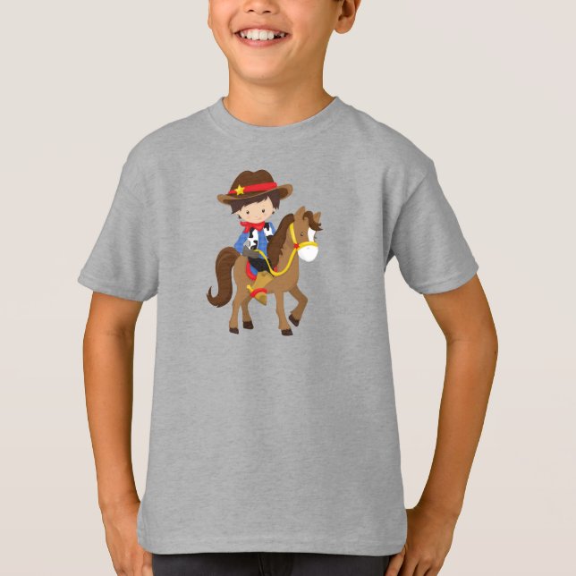 Cowboy, Sheriff, Pferd, Western, Braunhaar T-Shirt (Vorderseite)
