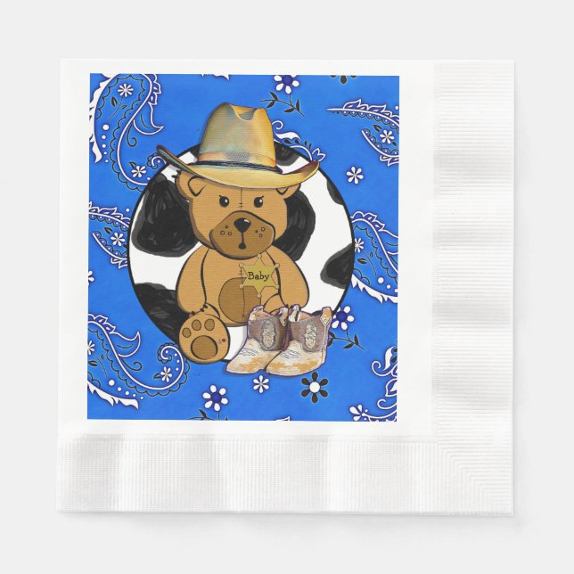 Cowboy Sheriff Teddy Bear Babydusche Napkins Serviette (Vorderseite)