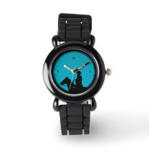Cowboy-Silhouette auf Türkis-Uhr