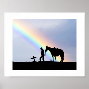 Cowboy-Silhouette mit Regenbogenposter Poster