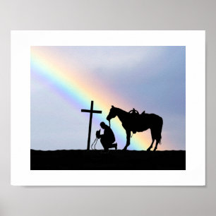 Cowboy-Silhouette mit Regenbogenposter Poster