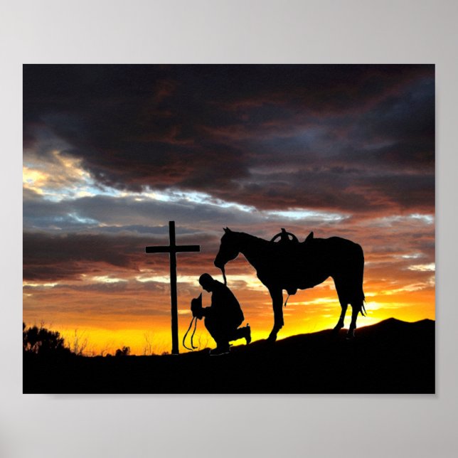 Cowboy-Silhouette mit Sonnenuntergang-Poster Poster (Vorne)
