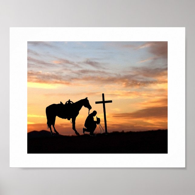 Cowboy-Silhouette mit Sonnenuntergang-Poster Poster (Vorne)
