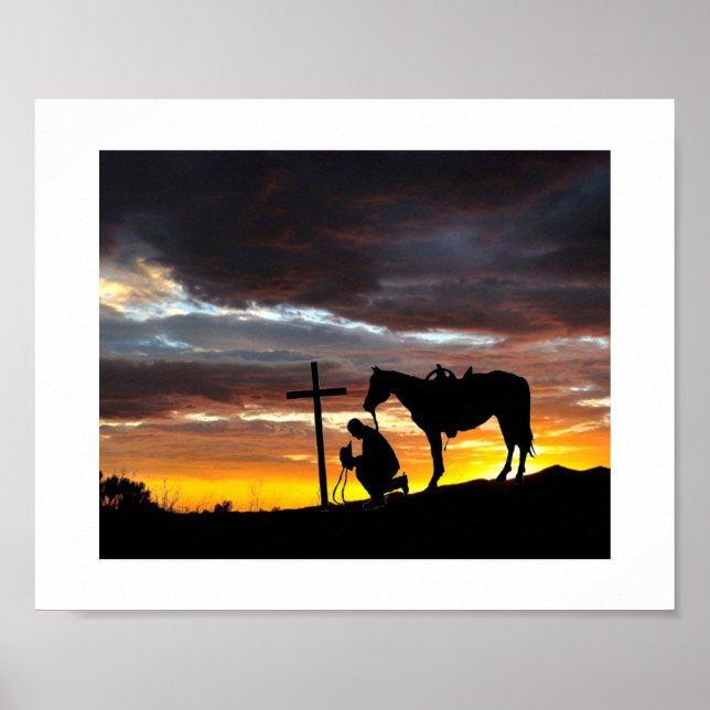 Cowboy-Silhouette mit Sonnenuntergang-Poster Poster (Vorne)
