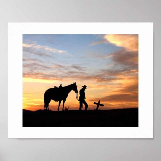 Cowboy-Silhouette mit Sonnenuntergang-Poster Poster (Vorne)