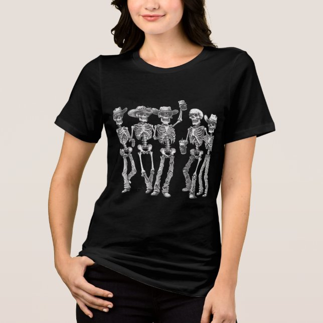 Cowboy Skeleton Party Crew Design Tri-Blend Shirt (Vorderseite)