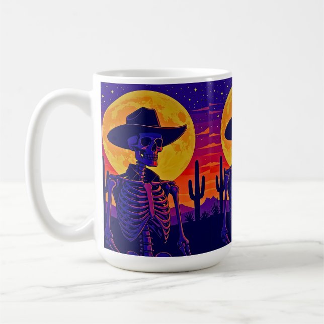 Cowboy Skeleton Under the Desert Moon Kaffeetasse (Links)