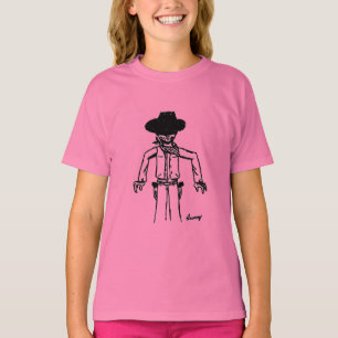 Cowboy Sketch Girls Baby Doll T - Shirt