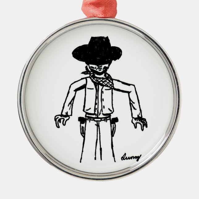 Cowboy Sketch Round Ornament (Vorne)