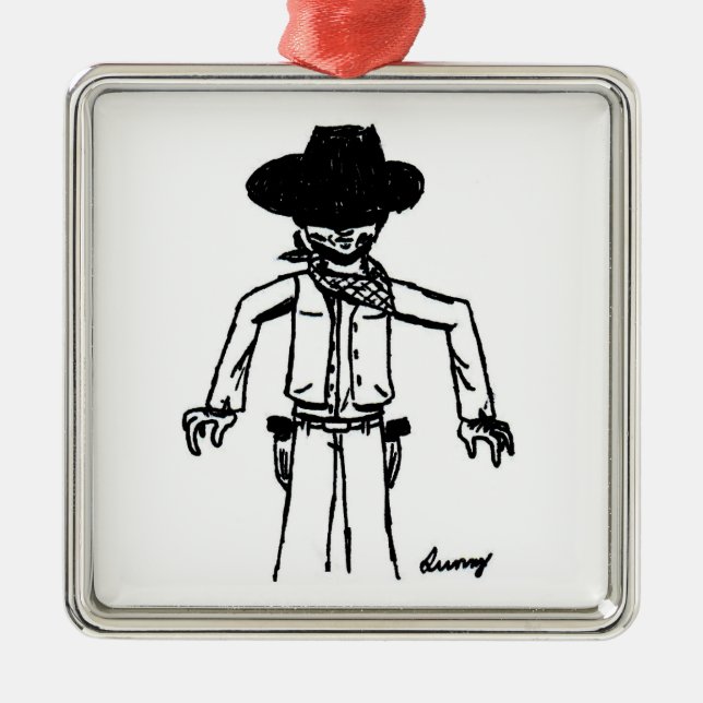 Cowboy Sketch Square Ornament (Vorne)