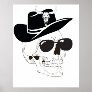 Cowboy Skull mit Sonnenbrille & Hut - Western Goth Poster