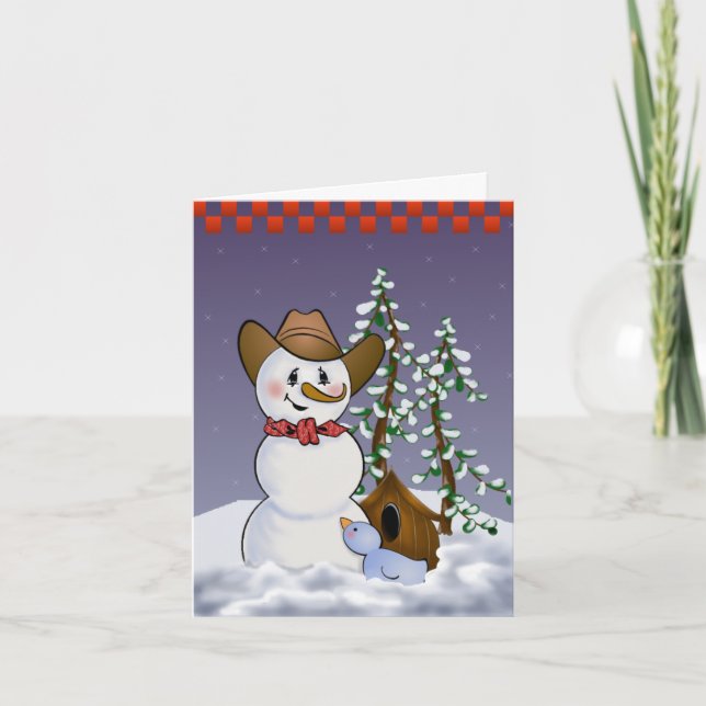 Cowboy Snowman Blank Feiertagskarte (Vorderseite)