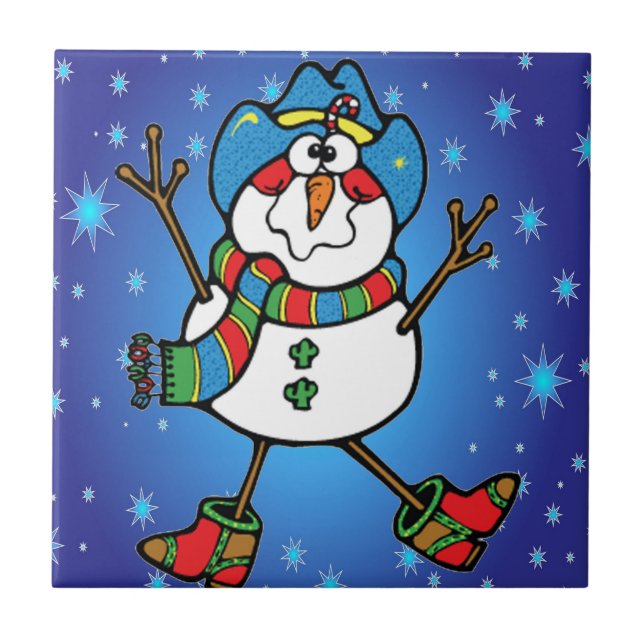 Cowboy Snowman Fliese (Vorderseite)