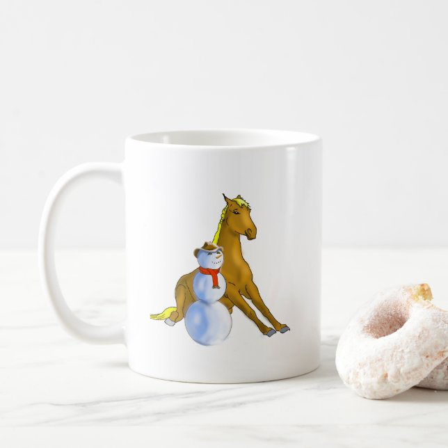 Cowboy Snowman & Horse Weihnachtsfeier Tasse (Mit Donut)