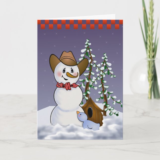 Cowboy Snowman mit Red Bandana Feiertagskarte (Vorderseite)