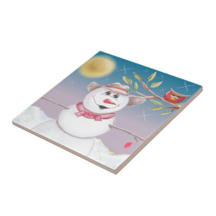 Cowboy Snowman & Owl Winterlandschaft Fliese