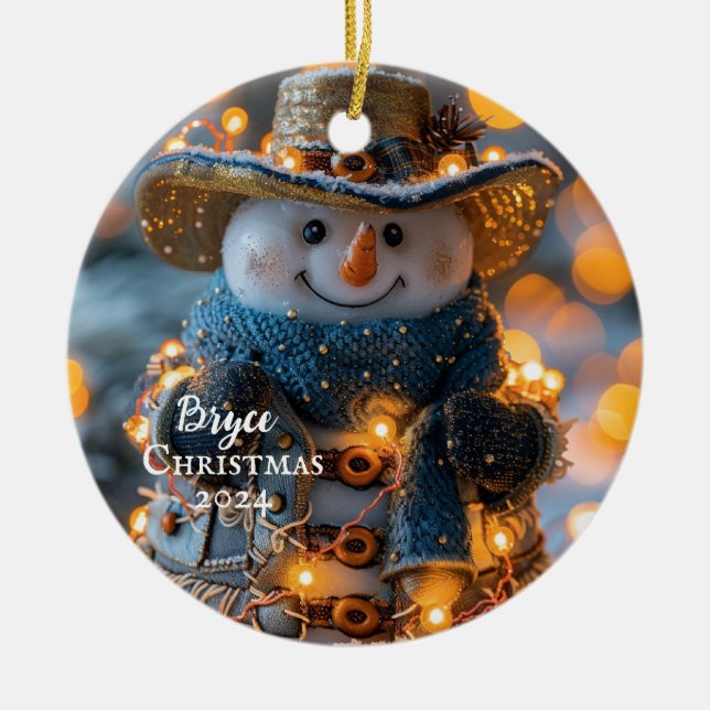Cowboy Snowman Personalisiertes Ornament (Vorne)
