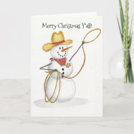 Cowboy Snowman Watercolor Weihnachtskarte Karte