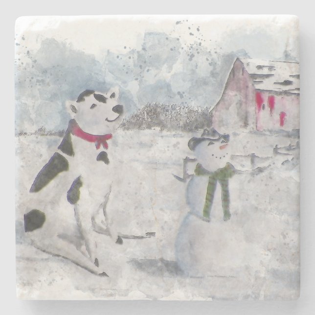 Cowboy Snowman Weihnachten Steinuntersetzer (Vorderseite)