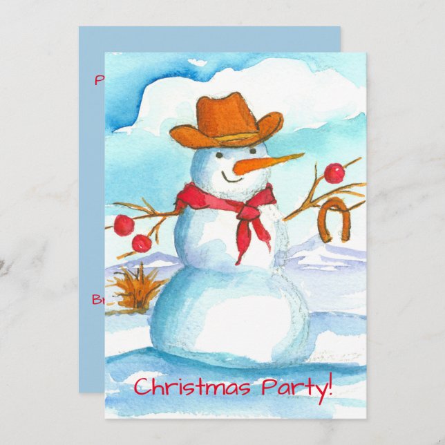 Cowboy Snowman Weihnachts-Party Einladung (Vorne/Hinten)