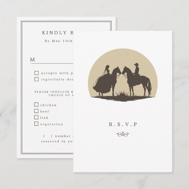 Cowboy Sonnenuntergang Wahl Hochzeit RSVP (Vorne/Hinten)